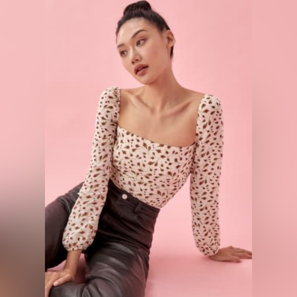 Reformation Cream and Brown Blouse